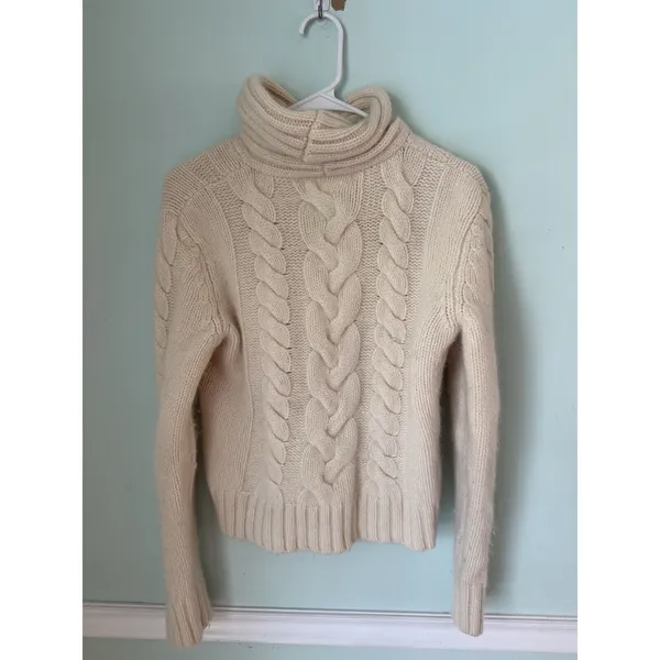 Jones New York Medium Cable Knit Merino‎ Wool Angora Turtleneck SweaterIvory Long Slv - Image 2