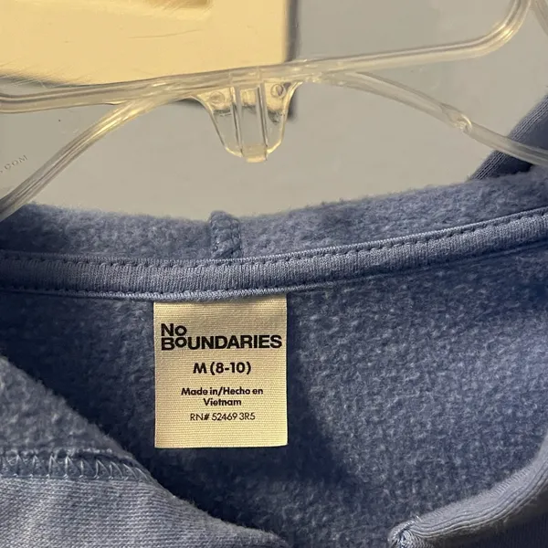 No Boundaries Blue Full Zip Cropped Hoodie Size M 8-10 - Image 6
