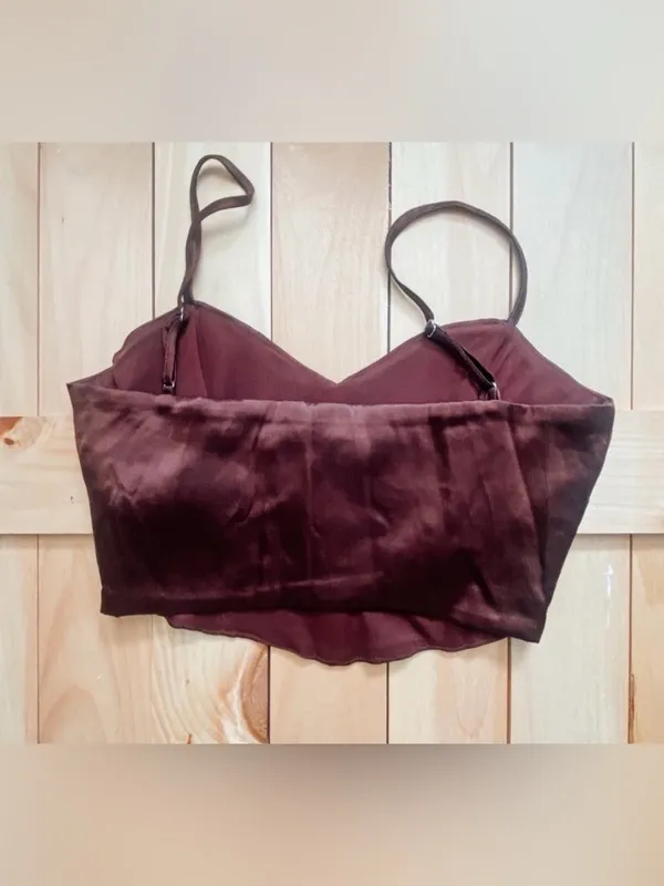 Zara // Women's Brown Satin Bustier Crop Top - Image 2