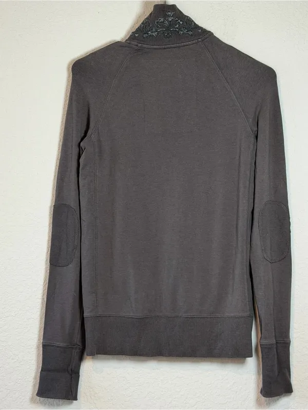 Y2K Abercrombie & Fitch Gray Full-Zip Hoodie Patchwork Embroidered - Image 3