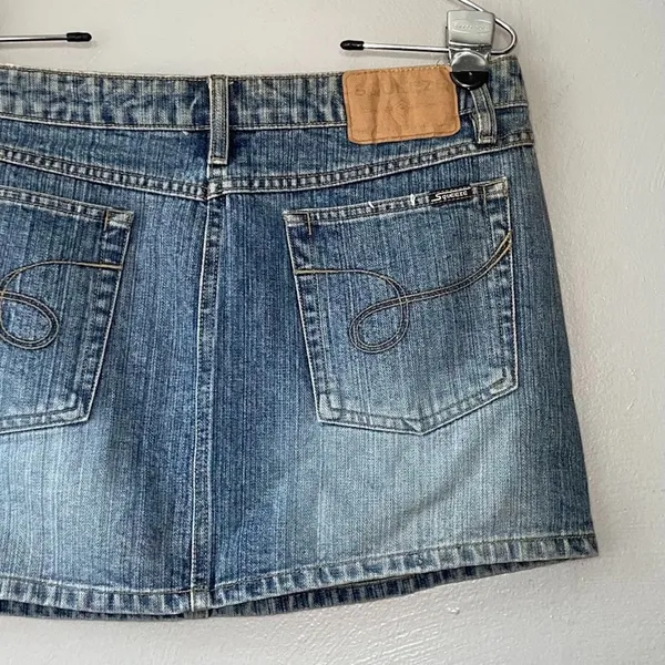 Vintage Y2K Squeeze Size 11 12 Short Micro Mini Blue Jean Cotton Denim Skirt - Image 5