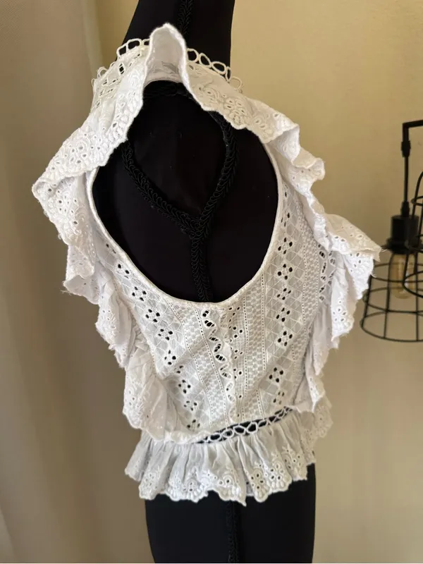 DO+BE White Eyelet Ruffle Lace Peplum Top Size Small - Image 4
