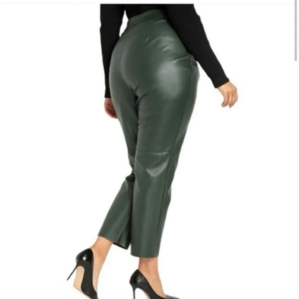 ELOQUII Women’s classic Fit Slim Green Faux Leather Ankle Dress Pants - Image 3