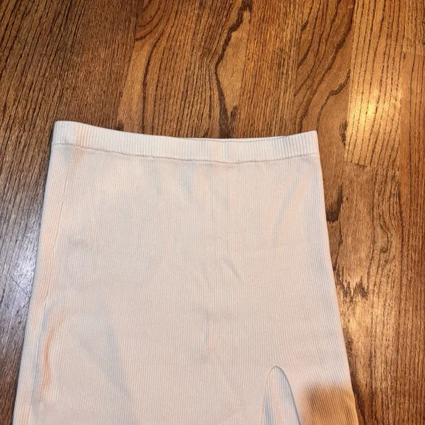 Garage Ribbed Knit Midi‎ Pencil Skirt Ivory Cream Side Slit Stretch Size M - Image 4