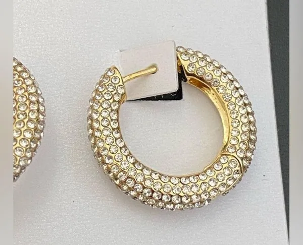 New Baublebar Carina Gold Pavé Crystal Encrusted Huggie Hoops earrings - Image 9