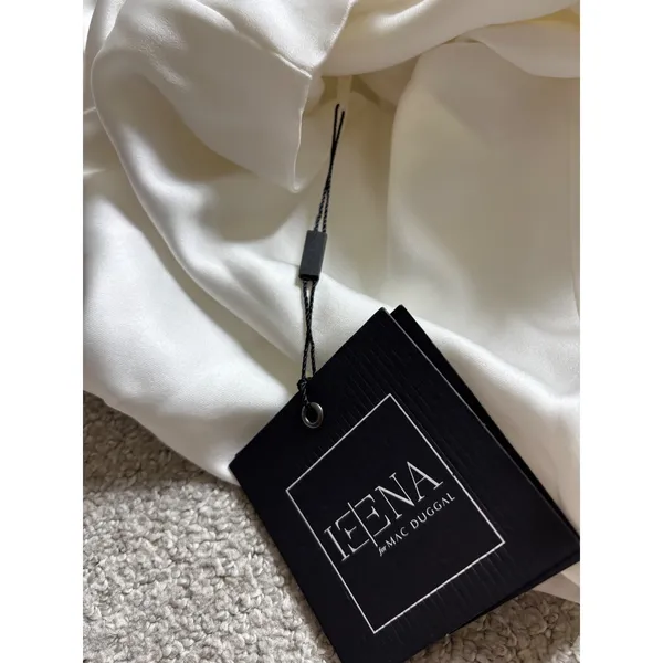 NWT IEENA Mac Duggal Mini Dress 6 White‎ One Shoulder Satin Bow Bridal #B865 - Image 9