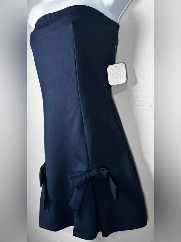 Altar'd State Navy Strapless Mini Dress with Bow Accents Size Large - Image 4
