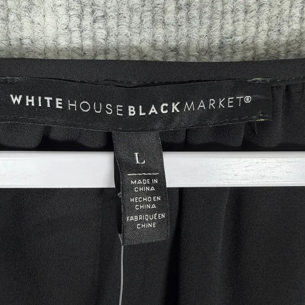 White House Black Market‎ Size-L Women Blouse Texture Sheer Black 3/4 sleeve - Image 3