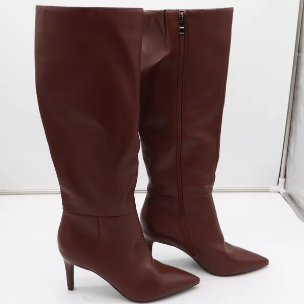 Brown Faux Leather Pointed Toe Stiletto Knee High Boots Size 8.5 - Image 3