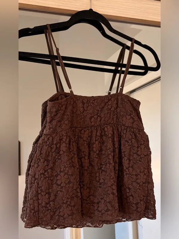 Faded Rose brown spaghetti strap lace babydoll top size Small Y2K coded - Image 3