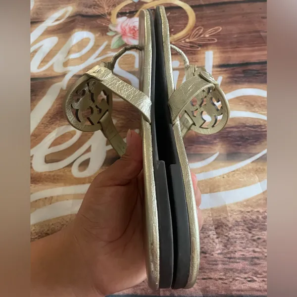 Tory Burch Gold Miller Sandals with Signature Medallion - Image 9