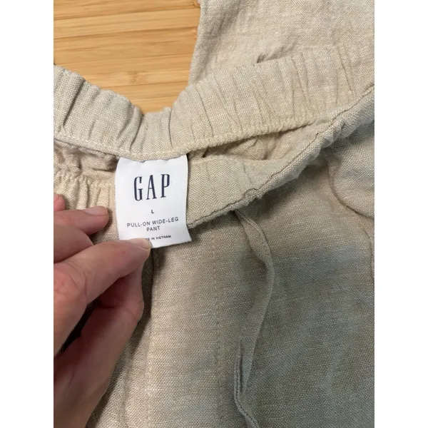 Gap Womens Linen Blend Pull On Wide Leg Pants Oatmeal Size Large - Image 3