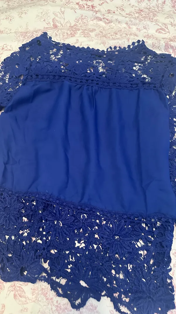 Lace Yoke Long-Sleeve Top - Navy - Image 2