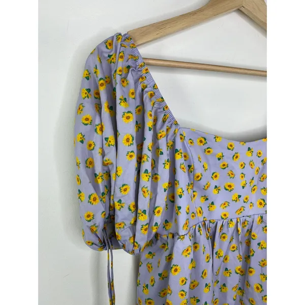 Shein X Womens Purple Sunflower Babydoll‎ Mini Dress Size S Sweetheart Sundress - Image 4