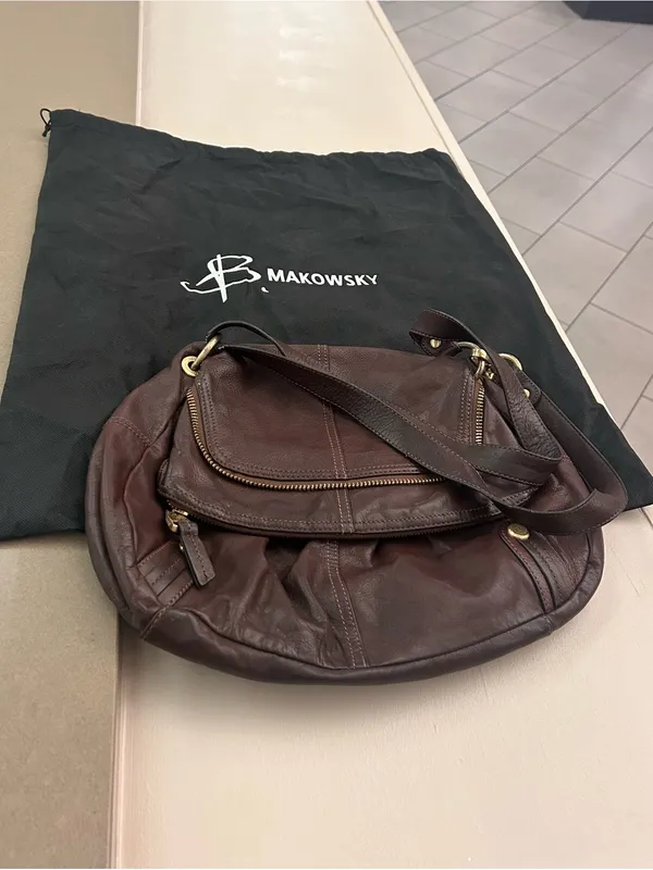 Bag Brown Leather Bag with Gold Hardware-leather! - Image 2