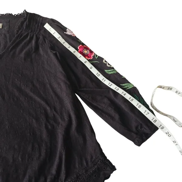 Anthropologie -531‎ Helene Embroidered Peasant Blouse Black Floral Size Small - Image 11