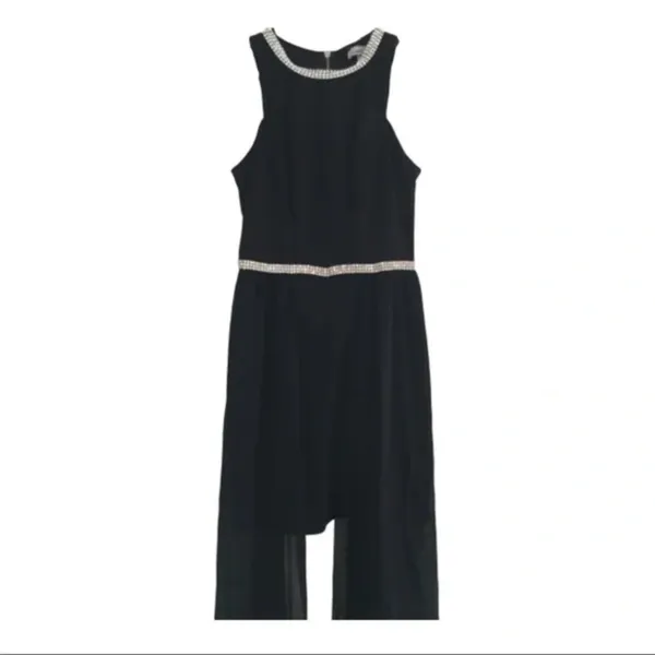 High Low Black Dress With Rhinestone Neckline S/M - Image 2