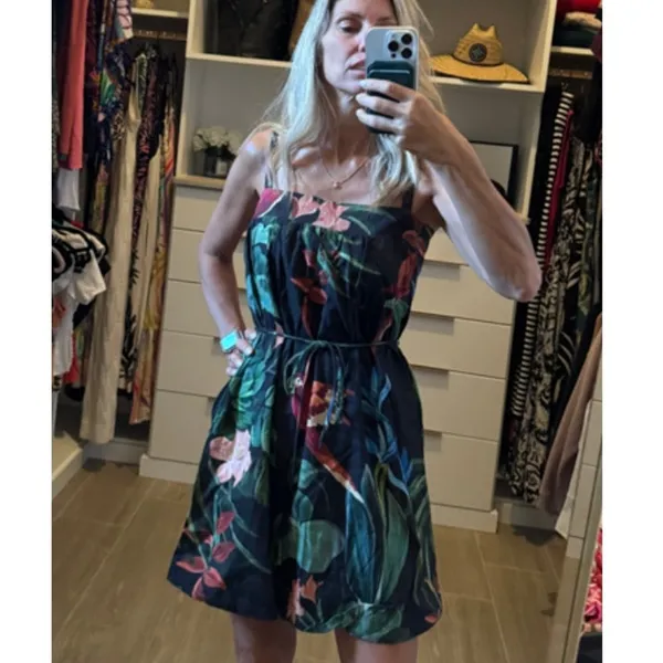 FARM RIO Midnight Macaw Fiesta Linen Blend Mini Dress Size XL - Image 3
