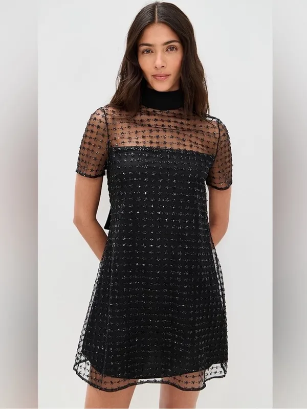 Staud Mini Ilana Dress in Stardust Onyx Black L - Image 3