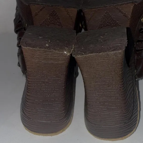 Route 66 Y2K 2000s‎ Platform Chunky Brown Faux Leather Strappy Heel Mules Clogs - Image 10