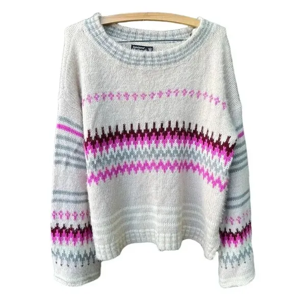 Solutions size L Fair Isle oversized casual sweater Pink Size L - Image 5