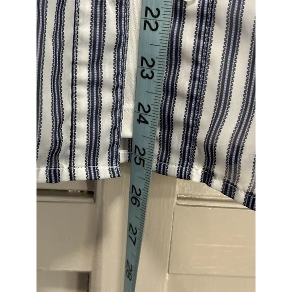 Covington Essentials Blue/White Stripe Long Tab Sl Button Up Blouse W/Tank Small - Image 5