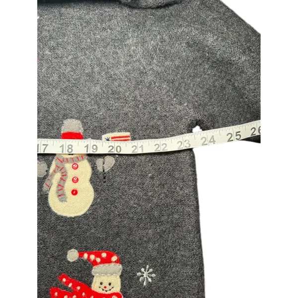Studio Works Women's Gray 100% Wool Snowman X-Mas Embroidered Zip Up ‎ sweater L - Image 7