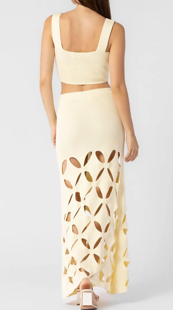 Two Piece Knit Maxi Skirt Set Yellow Size L - Image 3