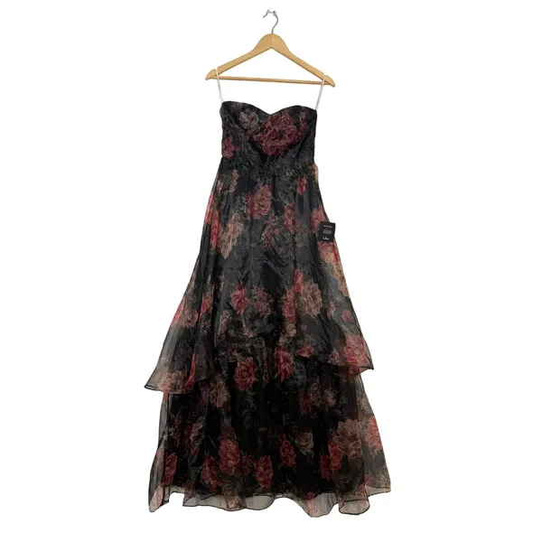 Lulus Truly Extraordinary Dress Women's Small Black Floral Organza Strapless NWT - Image 5