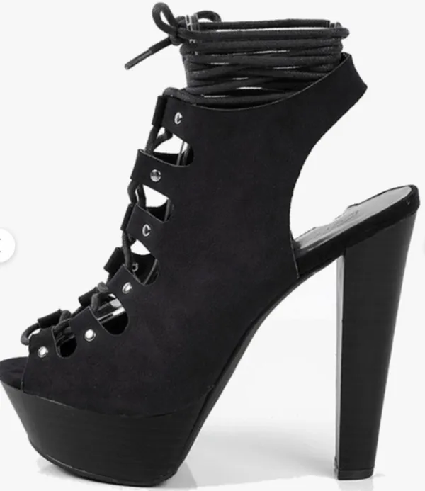 Breckelle's Black Slingback Lace-Up Platform Heels - Image 7