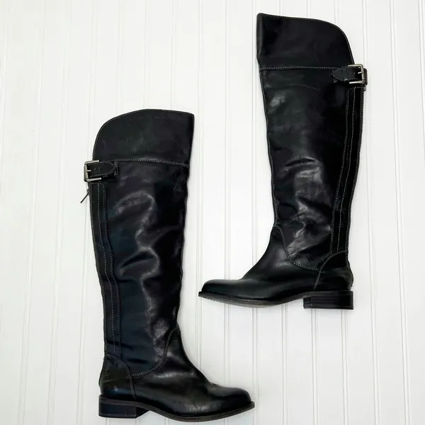 Hinge Over the Knee Leather tall boots In Black Size 7.5 Equestrian Bohemian - Image 3