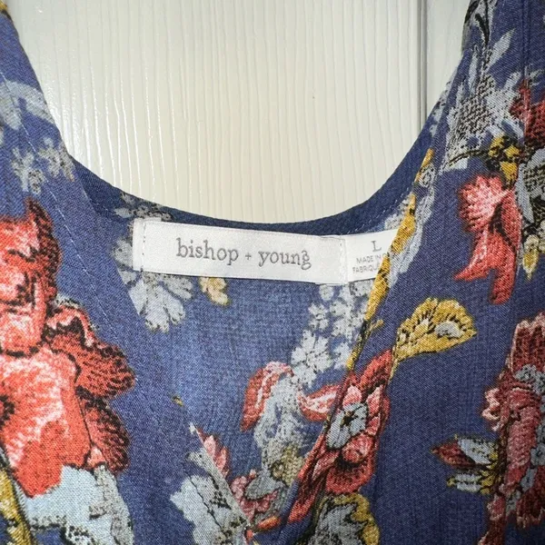 Bishop + Young Blue Romantic Floral Boho Cold Shoulder Blouse Women'S Sz L - Image 6