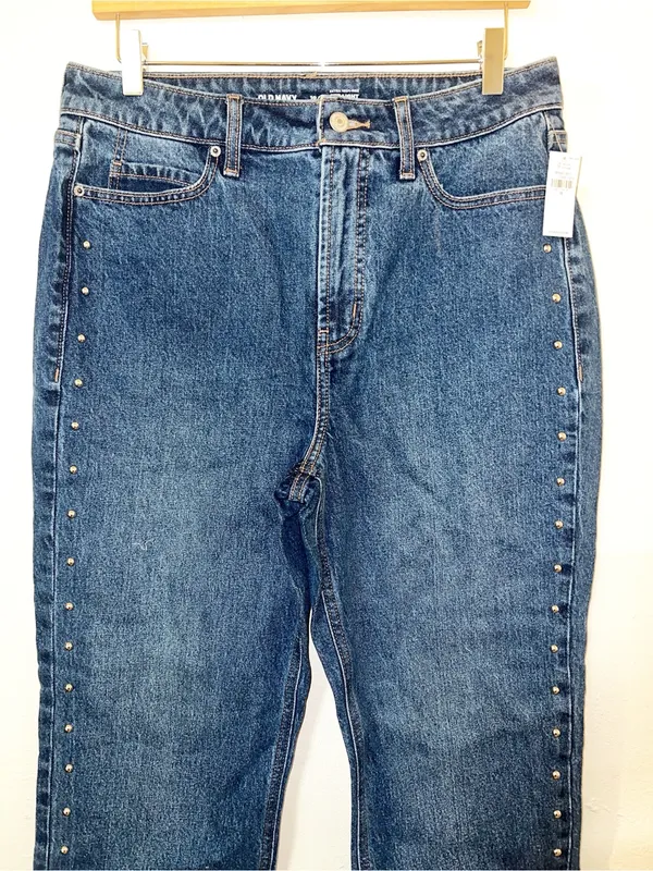 Old Navy Dark Blue Straight Extra High-Rise Studded Jeans - Image 2