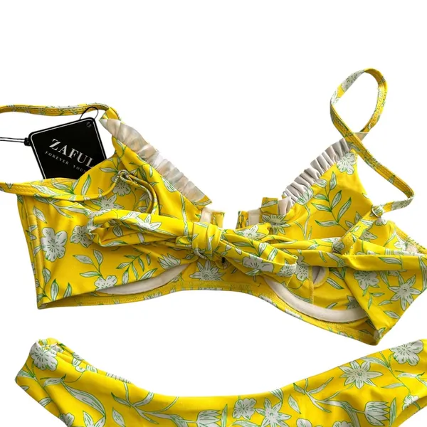 ZAFUL Floral V-Wire High Cut Bikini Yellow NWT Sz 4‎ - Image 4