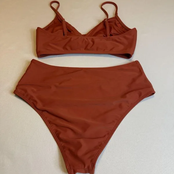 Cupshe Rust Solid Twist Top Spliced High Waist Bikini Set 2 Piece Swimwear Large - Image 4