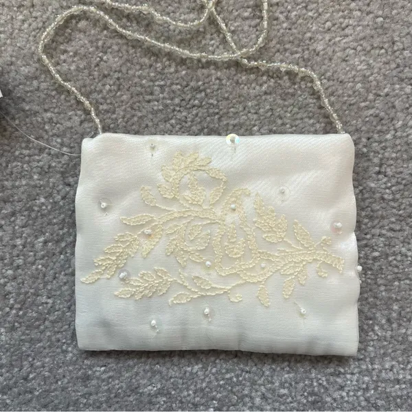 Vtg Moyna Small Beaded Lace Shoulder Bag Crossbody Purse Evening Bride Wedding - Image 6
