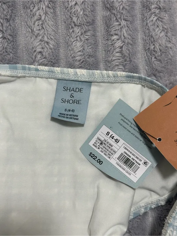Shade & Shore Blue Checkered Bikini Bottoms — Size S (4-6) - Image 4