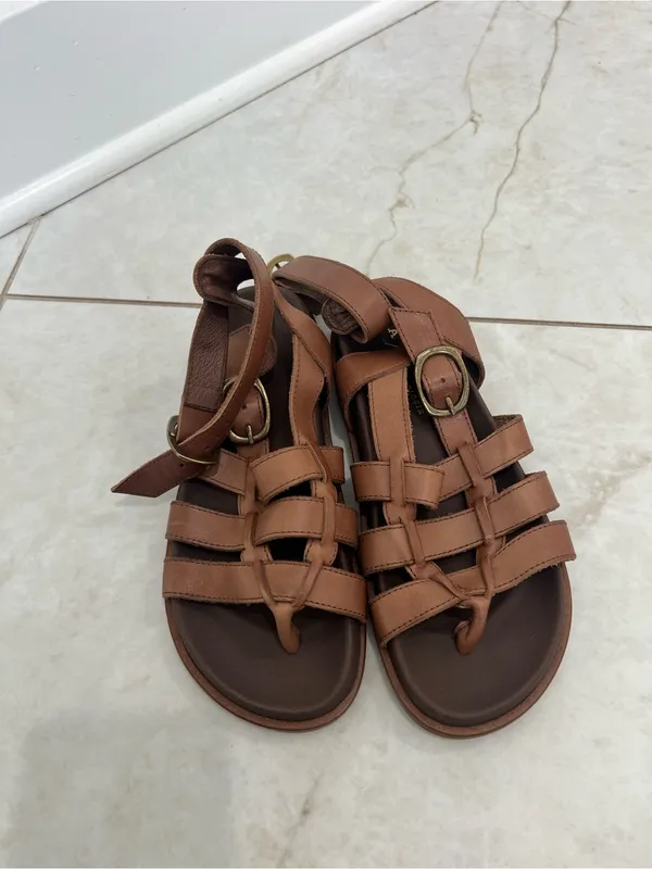 Anthropologie Brown Double Buckle Gladiator Sandals Size 36 EU - Image 3