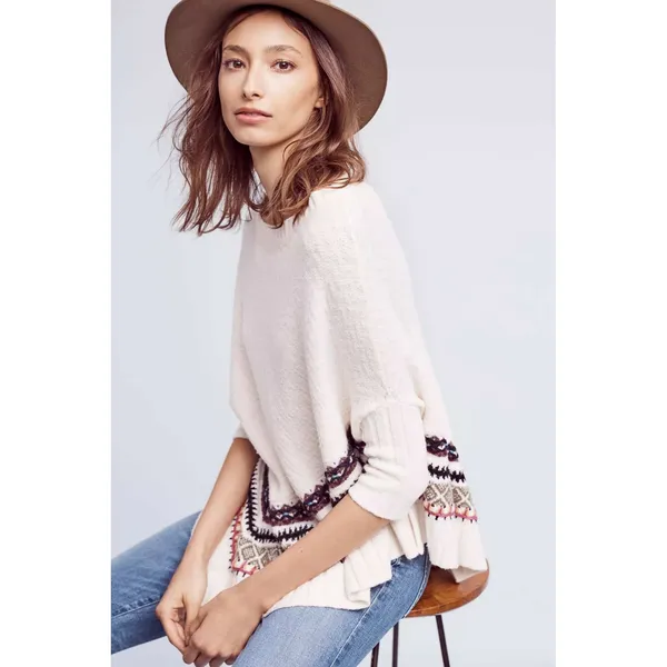 Anthropologie Sleeping on Snow Woodland Stroll Poncho Women ML Cream Good Boho - Image 7