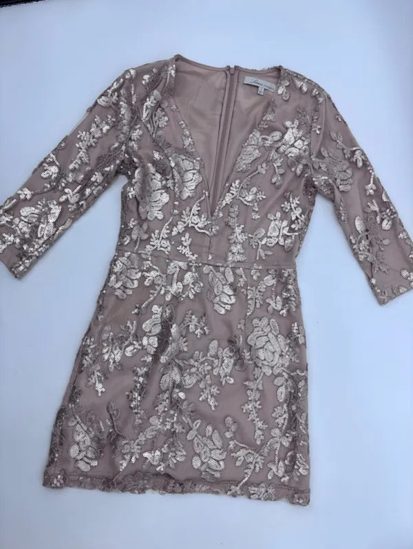 Lovers + Friends Blush Sequin Floral V-Neck Mini Dress - Image 11