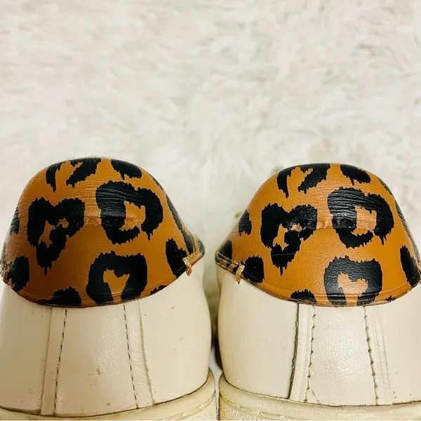 Coach Low Top Leather Sneakers 9B Leopard Print Heel Off-White Luxury C126 - Image 7
