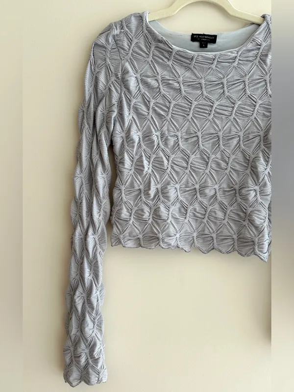 See You Monday Honeycomb Stretch Long Sleeve Top, Light Grey, Size Large - Image 2