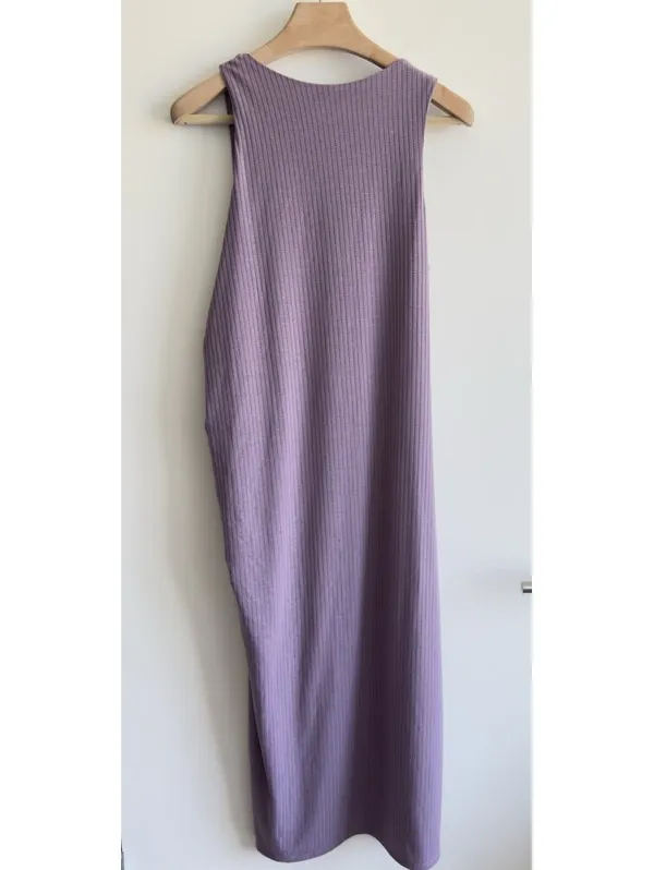 Gilli Ribbed Midi Dress Lavender Side Ruched Sleeveless Bodycon Size L - Image 6