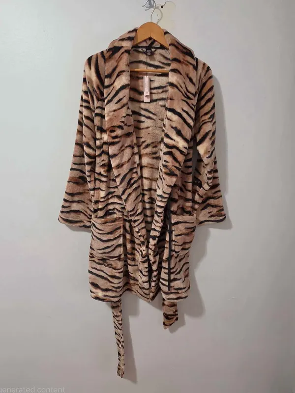 Victoria’s Secret Tiger Cozy Short Robe - Champagne Brown - Size XS/S - 11162549 - Image 3