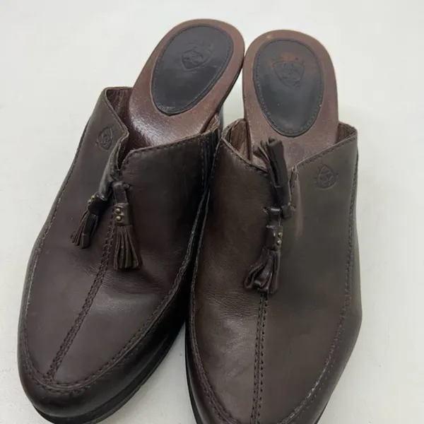 Ariat Women's Brown Leather Clogs Slip On Mules Tassels style #20926 size 7 - Image 5