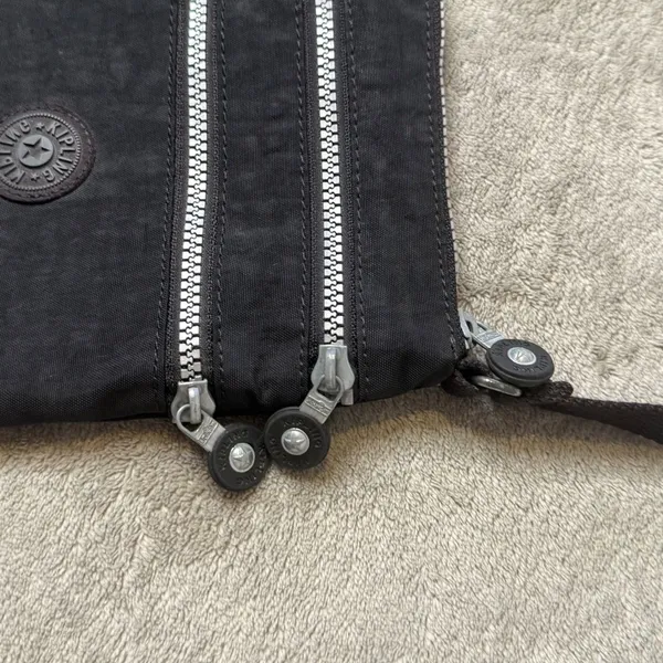 Kipling‎ Crossbody Bag Small Black Nylon Multi Zip Adjustable Strap Crinkled - Image 6
