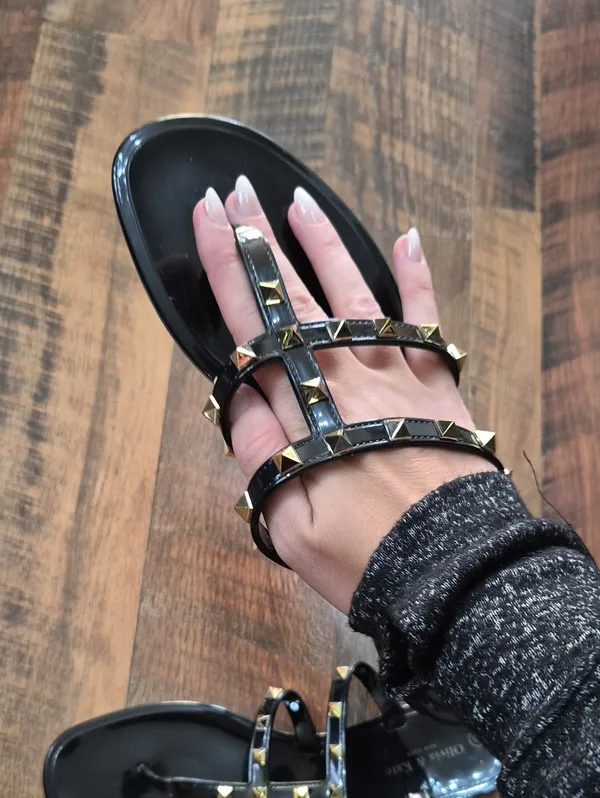 Black Studded Strappy Sandals Womens 8 Y2K Grunge Shoes8 - Image 3