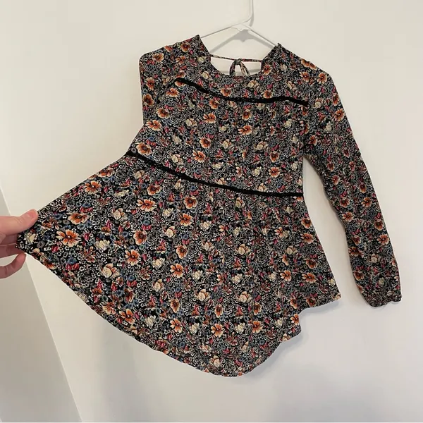 KNOX ROSE Smocked Floral Tie Back Top Black Etc Boho Long Sleeve Peasant Blouse - Image 11