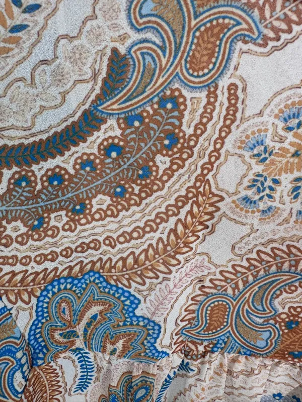 Vici Paisley Short Flutter Sleeve Top in Cream, Blue & Tan - Image 6