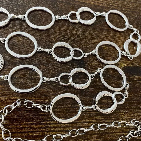 Silver Y2K Textured Open Oval Link Chain Belt, Fits 26 to 41 Inches, X7GA1330 - Image 7
